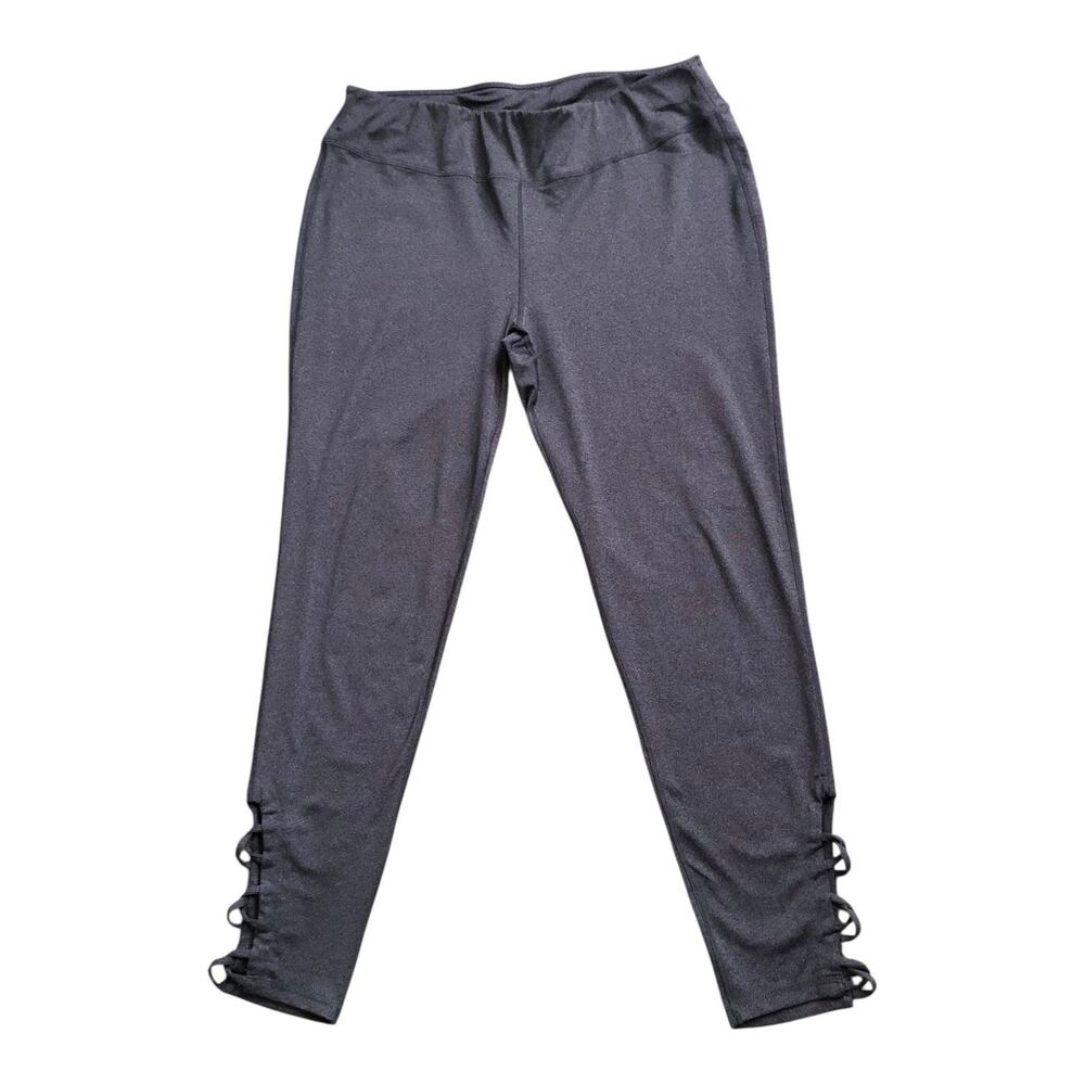 Soffe Curves Leggings Womens Plus 3X Gray Active Strappy Cutout Ankle Pants